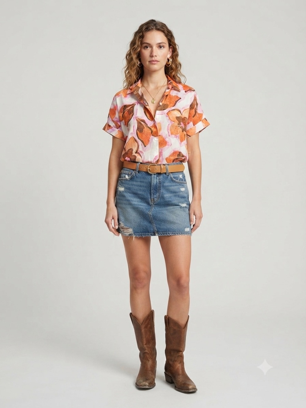 Brave + True ALICE Women's Button-Down Shirt Size S/M Floral Print Short Sleeve